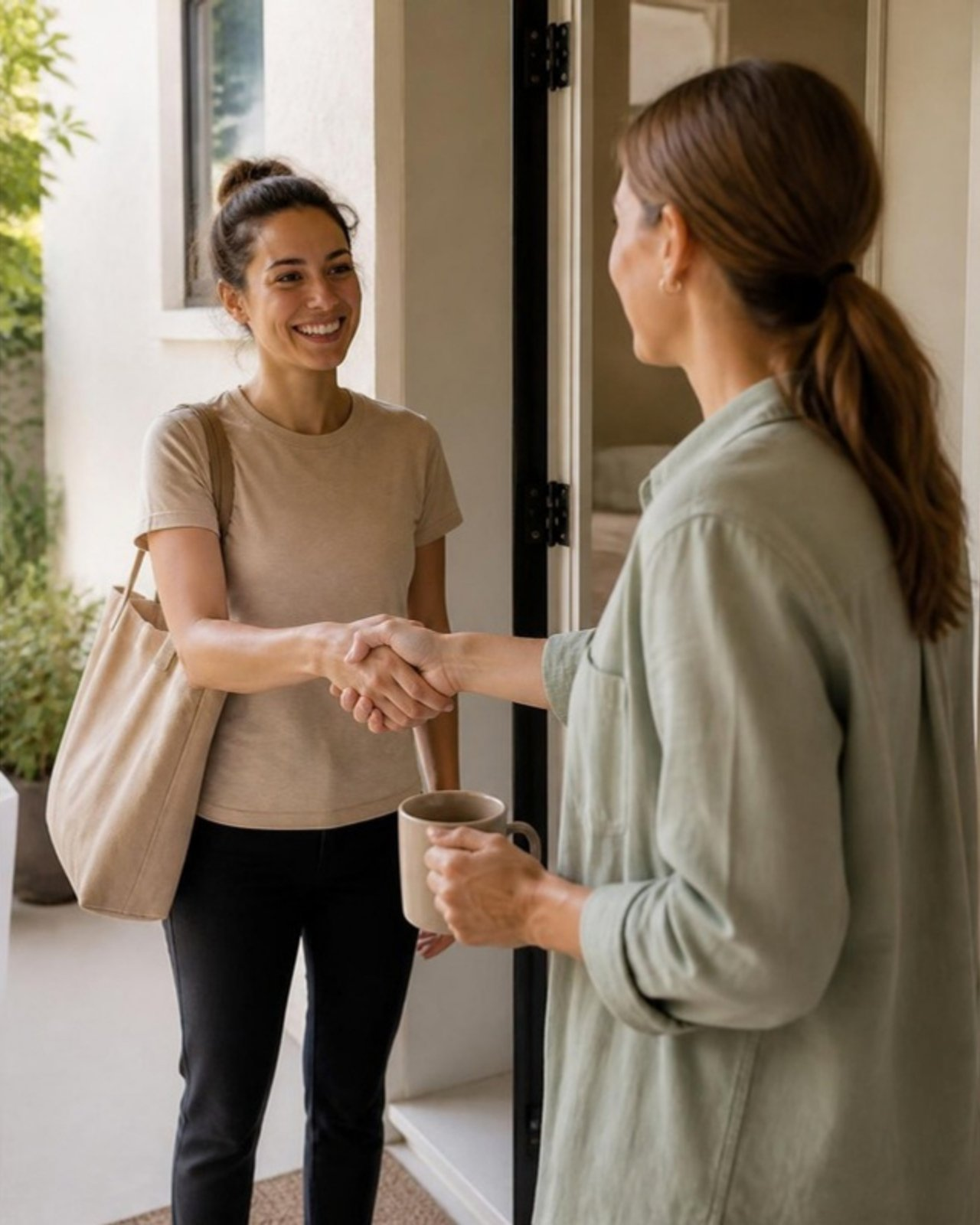 PureSpace cleaner greeting a homeowner at the front door